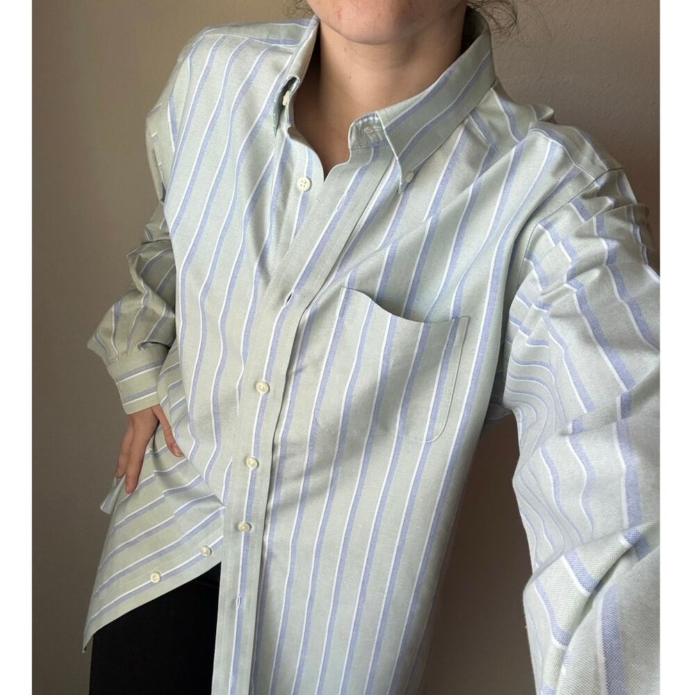 LL Bean Stripe Oxford Button Down Preppy Collegiate Coastal oversize minimalist